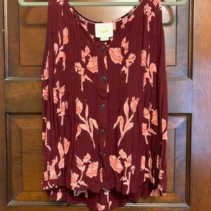 Maeve Maroon and Pink Floral Blouse